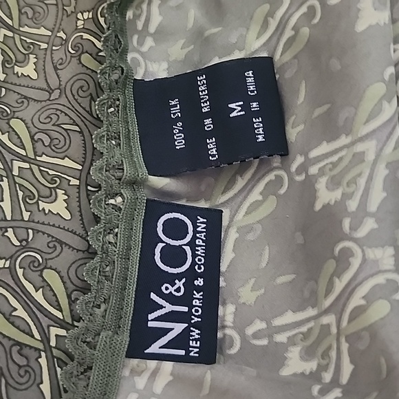 Y2K NY & Co Green Print Silk Slip Skirt - Picture 6 of 7